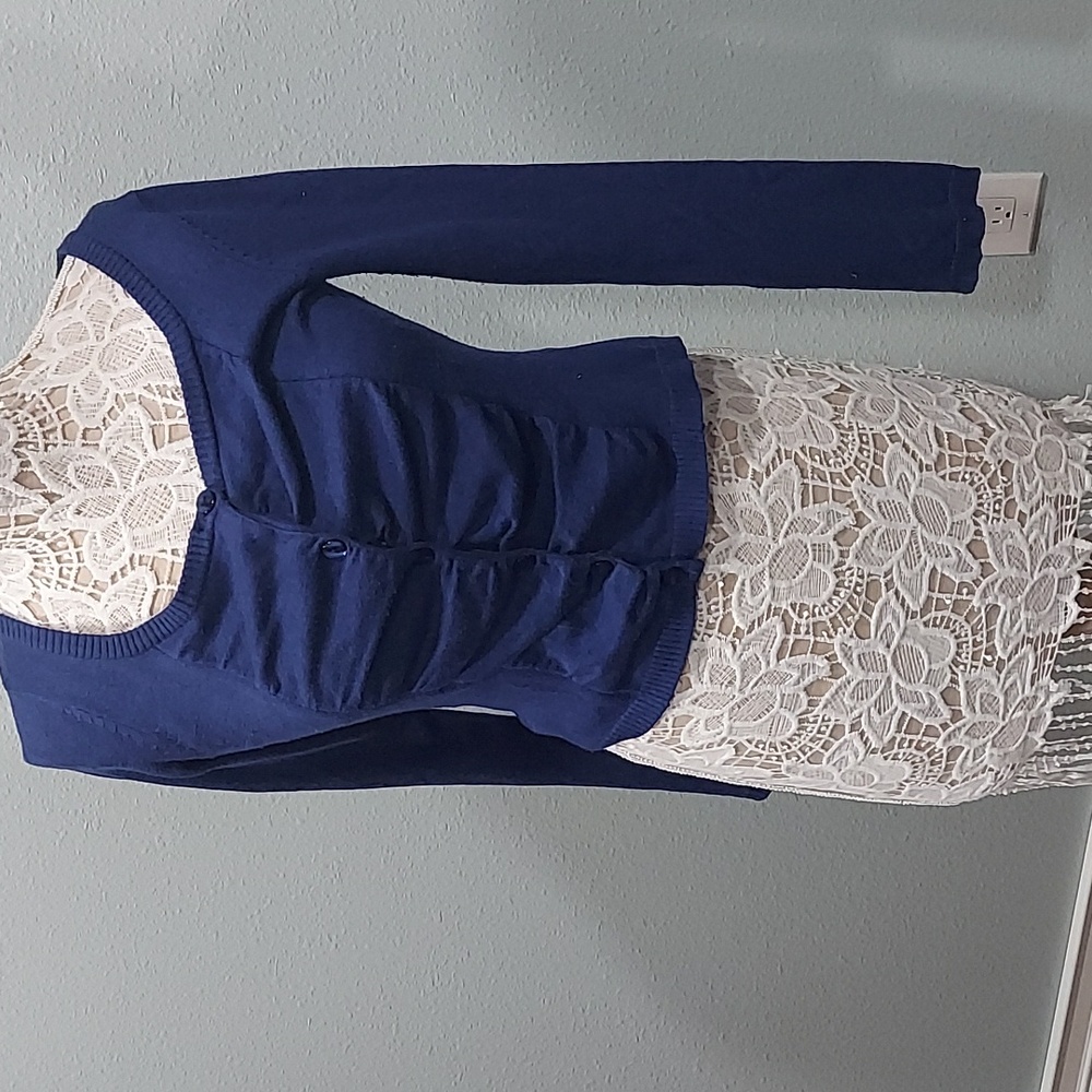 Y2K Maurices ruched navy blue cardigan sweater size s - Picture 2 of 7